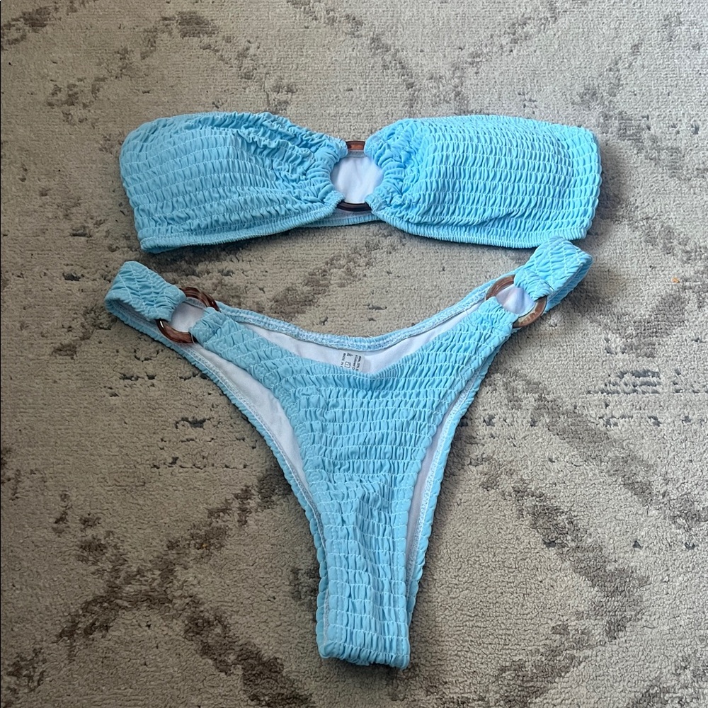 SHEIN Light Blue Textured Bikini